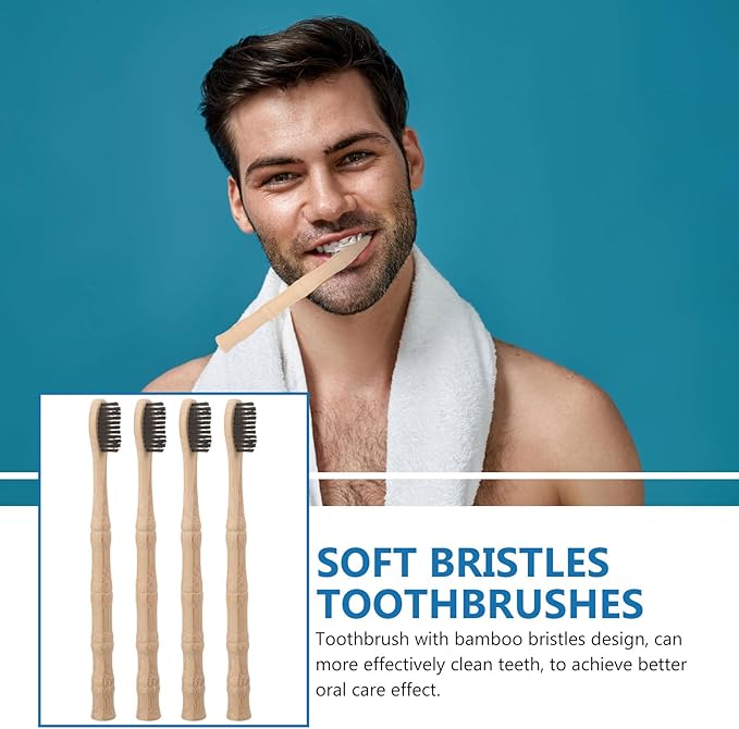 4pcs Toothbrushes with Extra Soft Bristles for Adults Natural Eco-Friendly Oral Care Non-Slip Handle for Comfortable Grip for Travel Camping and Daily Use