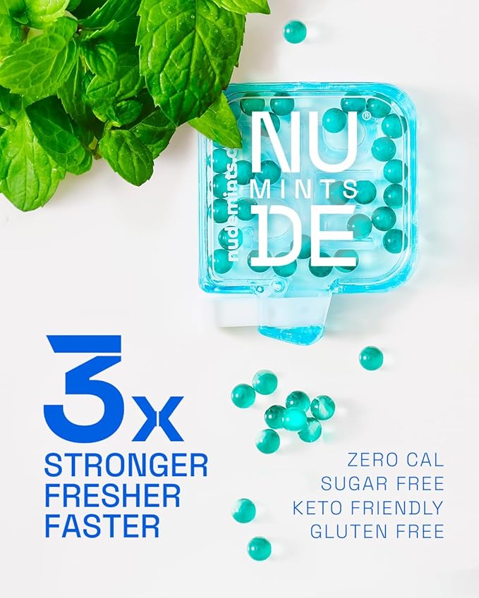 NUDE MINTS | Dual Action Liquid Capsules | Mouth Watering Mint - Lasts 3X Longer - 3X Stronger - Extreme Bad Breath Treatment For Adults - Sugar Free, 0 Calorie - Peppermint - 5 Pack - 150 Capsules