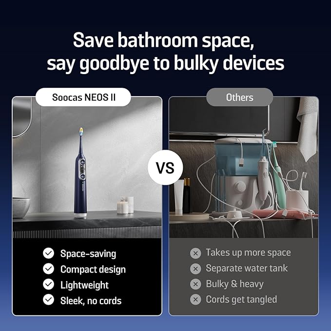 Soocas NEOS II - Electric Toothbrush with Water Flosser, Sonic Electric Toothbrush for Adults, Cordless Water Flosser for Travel, Portable Oral Irrigator, Up to 100% Plaque Removal, Dark Violet