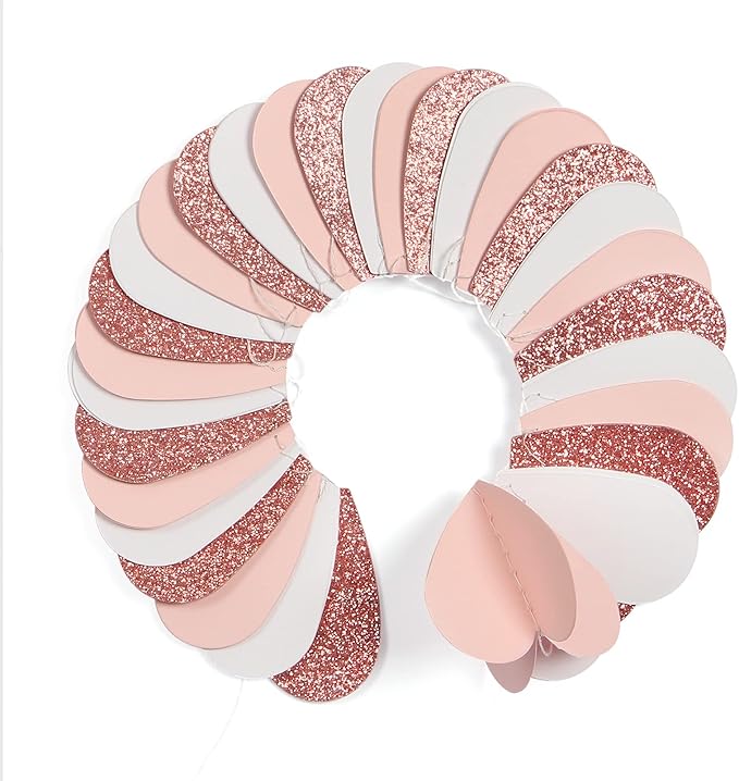 Rose-Gold Pink White Galentines-Decorations Heart Garland - 39Ft 3D Valentines Day Party Hanging Paper Streamers Banner,Engagement Wedding Bachelorette Baby Bridal Shower Mothers Decor Ouruola