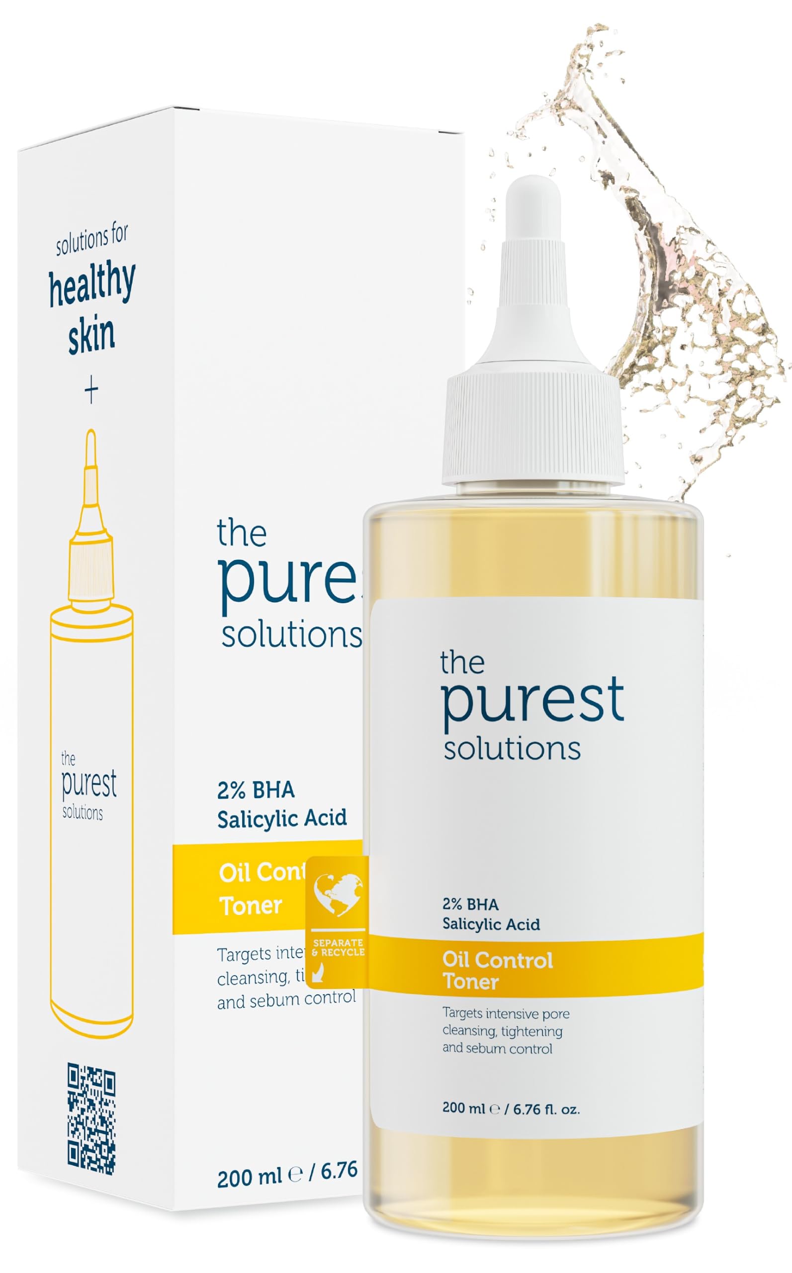 The Purest Solutions Oil Control Toner (2% BHA Salicylic Acid) - Oily, Pore Balancing Toner for Acne & Scarred Skin - Blackhead Targeted Formula - Vegan | Cruelty Free | Eco Friendly (6.76 fl. oz)