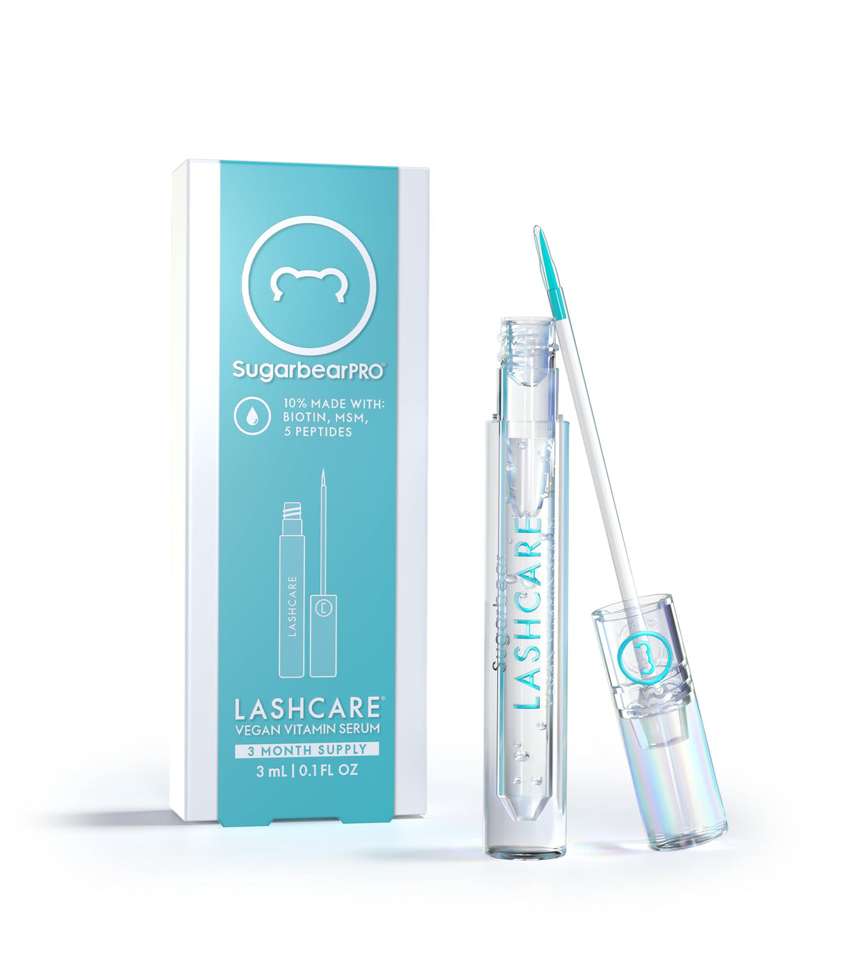 SugarbearPRO LashCare Vitamin Serum with Peptides MSM and Biotin | Vegan Formula | 3 Month Supply for Fuller Healthier Looking Lashes