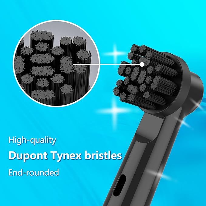 Replacement Brush Heads Compatible with Oral B Electric Toothbrushes, 8 Count, Black, Bamboo Charcoal Infused Bristles Fit for Pro Series 100 500 1000 1500 2000 2500 3000