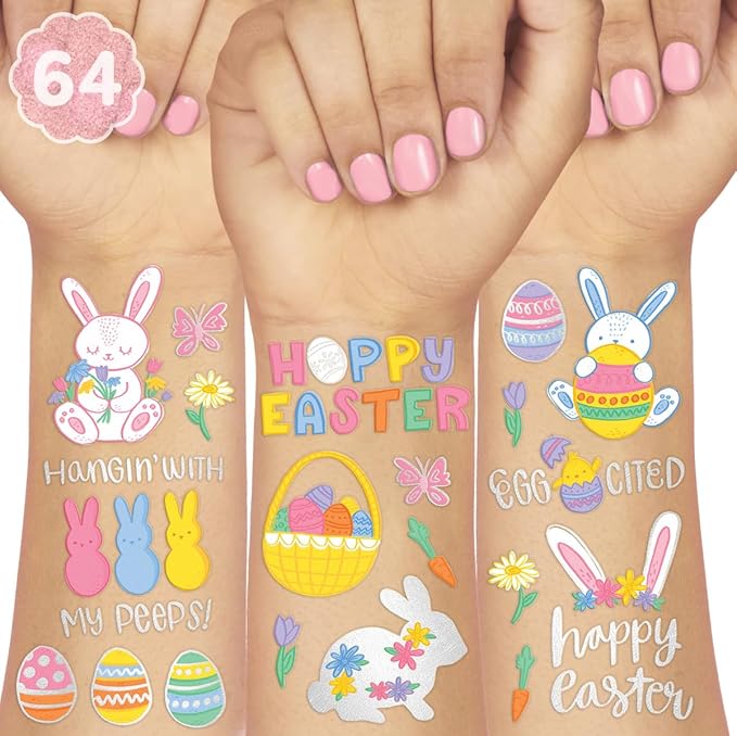 xo, Fetti Easter Party Supplies Temporary Tattoos - 48 Glitter Styles | Easter Bunny Decorations, Easter Basket, Easter Eggs Activity, Spring