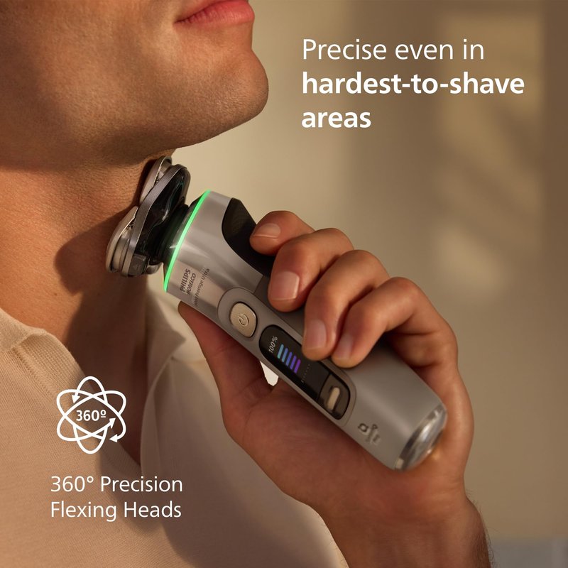 Philips Norelco Shaver i9000 Prestige Ultra, Wet & Dry Electric Shaver, White Gold, SenseIQ Pro Technology, Triple Lift & Cut System, 360 Rotating NanoTech Precision Blades, Beard Styler, XP9403/88