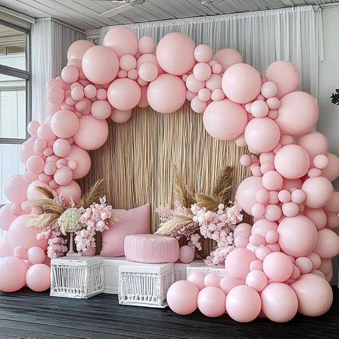 Pastel Pink Balloon Garland Double Stuffed Light Baby Pink Balloon Arch Kit Different Sizes 18/12/5 Inch Latex Color for Baby Shower Birthday Bridal Wedding Gender Reveal Princess Party Decorations