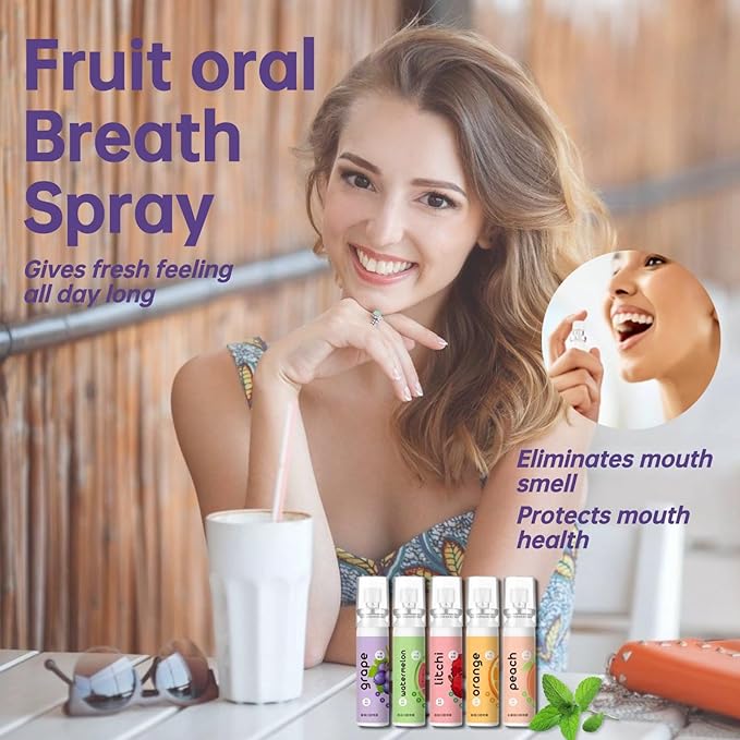 5PCS Fruit Oral Breath Spray, Mouth Breath Freshener, Natural Fresh Breath Freshener Spray, Portable Mint Dry Mouth Spray Effective Refreshing Bad Breath Treatment Oral Odor Care Mist Sprays for Adult
