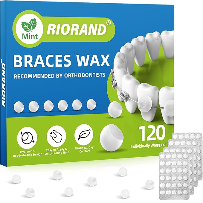 RioRand Orthodontic Wax for Braces Wax 120 Individual Hygienic Packaging Clear dental Wax Dots Portable and Easy to Tear Mint