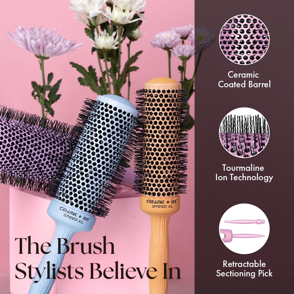 Olivia Garden Ceramic + Ion Speed XL - Extra-Long Round Thermal Hair Brush - Not Electrical - Professional Blowout Brush for Normal to Thick Hair - 4 1/4" - Diameter Barrel - 715-CIXL45BL