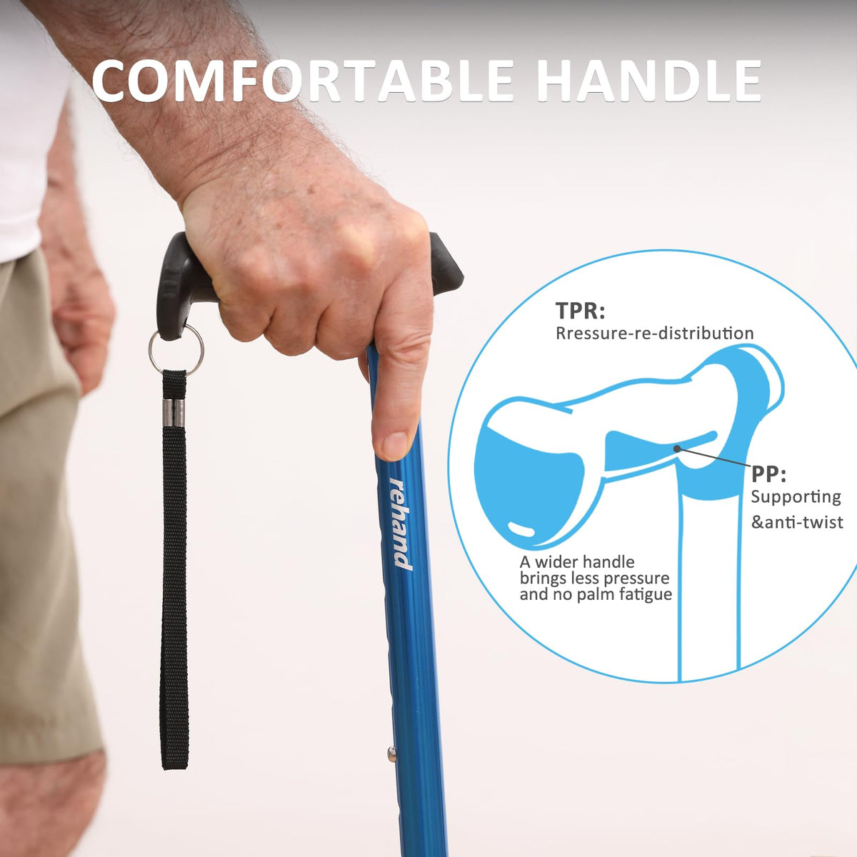 REHAND Walking Cane for Men & Women - Foldable, Adjustable, Lightweight, Self Standing Pivot Walking Cane, Soft Handle Grip, with Travel Bag, Walking Sticks for Seniors & Adults (Sliver)