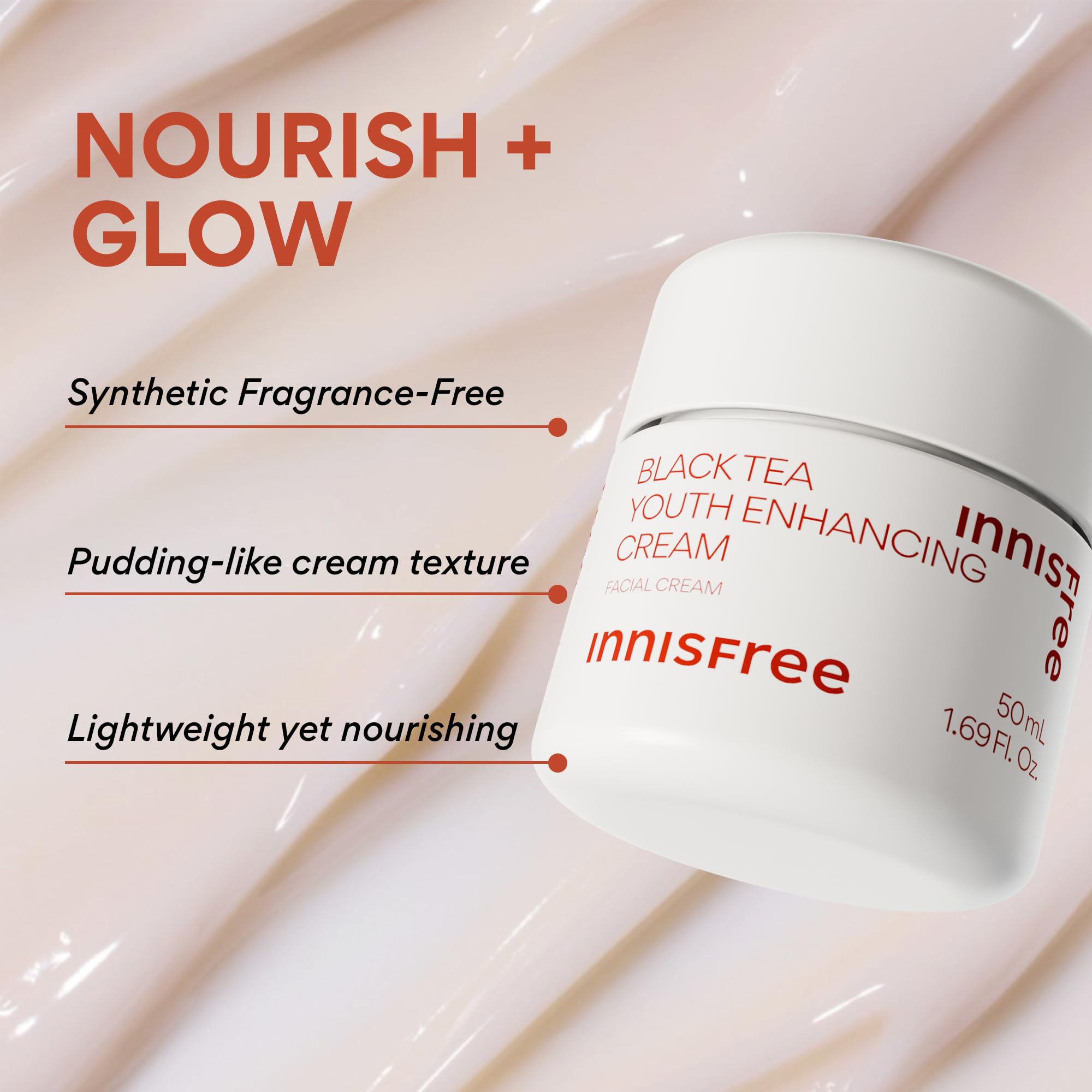 innisfree Black Tea Youth Cream | Hydrating Korean Moisturizer with Hyaluronic Acid for Radiance, Firm Skin and Visible Anti-Aging Benefits