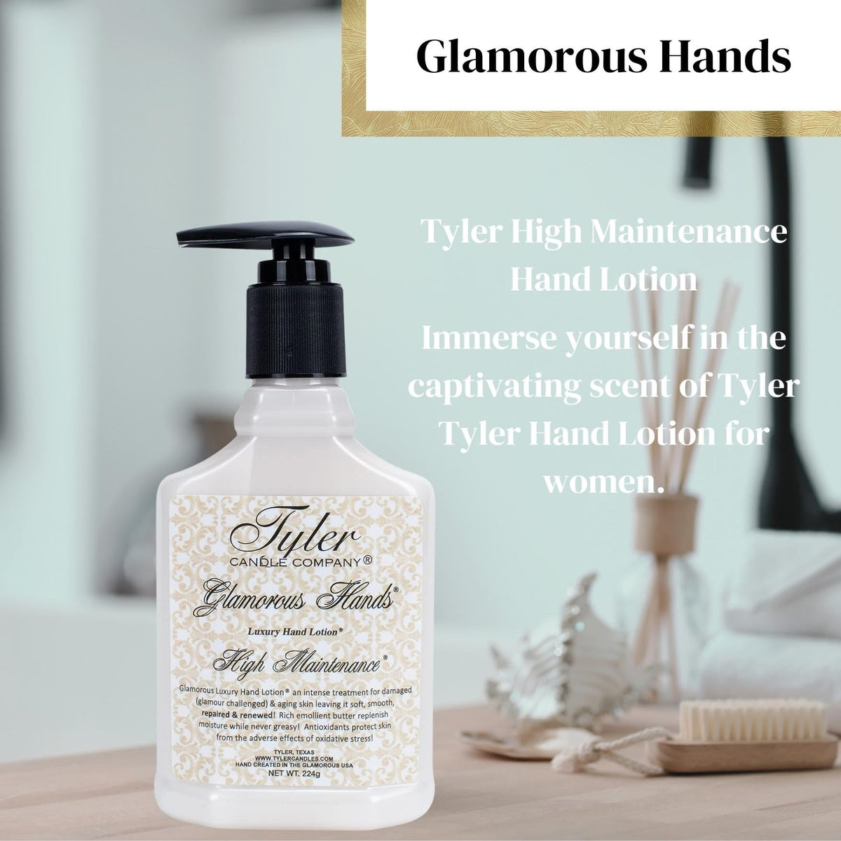 Worldwide Nutrition Bundle: Tyler High Maintenance Hand Lotion - Scented and Small Hand Cream For Dry Hands - 8 Oz Travel Size Luxury Hand Moisturizer and Multi-Purpose Key Chain