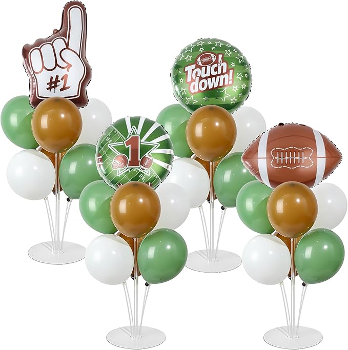 4 Sets Football Party Balloons Stand Kit with Football Shaped Count Touchdown Foil Balloons Party Balloon Centerpiece for Tables for Tailgate Game Day Birthday Sports Event Rugby Themed Decorations