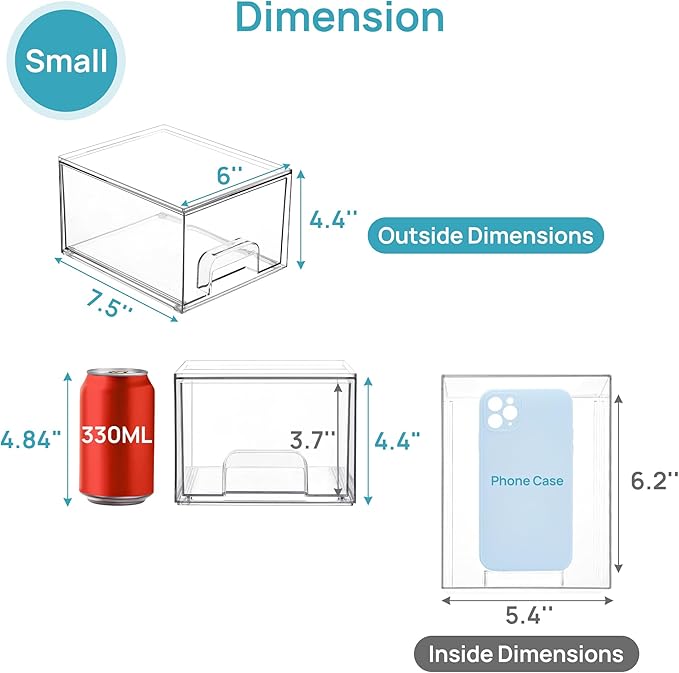 Vtopmart 8 Pack Small Clear Stackable Storage Drawers,Acrylic Bathroom Makeup Organizer,Plastic Storage Bins For Vanity, Undersink, Kitchen Cabinets, Pantry, Home Organization