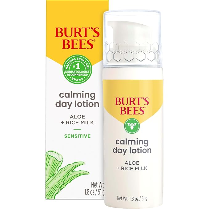 Burt's Bees Calming Day Face Lotion With Aloe and Rice Milk, Soothing Face Lotion for Sensitive Skin, 98.9 Percent Natural Origin Skin Care, 1.8 oz. Bottle