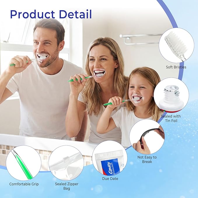 Xuezoioy 100 Sets Personal Hygiene Kit Bulk,9-IN-1 Green Disposable Toothbrushes with Toothpaste Floss Comb Soap Cover and Hotel Vanity Set Basic Travel Toiletry Supplies for Homeless,Travel,Guests