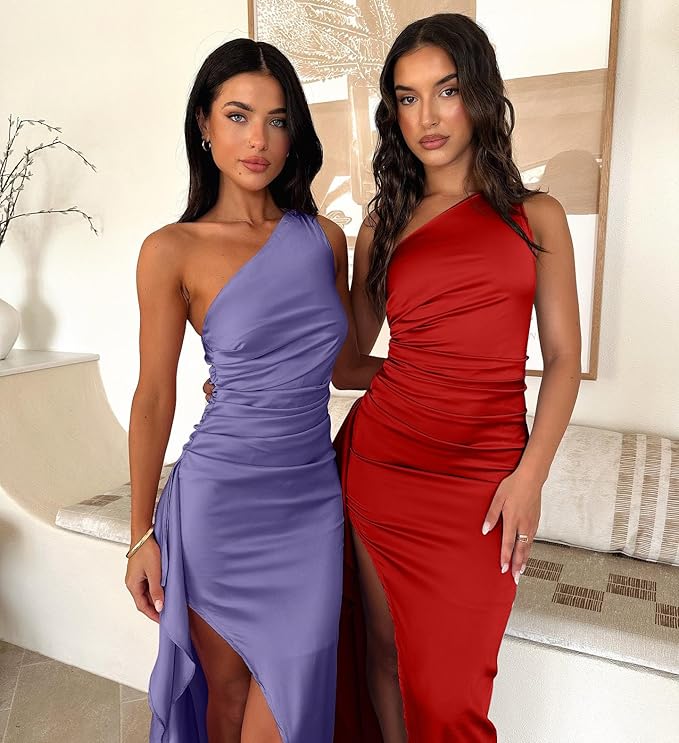 Memoriesea Women's Sexy One Shoulder High Split Cocktail Wedding Party Maxi Dress