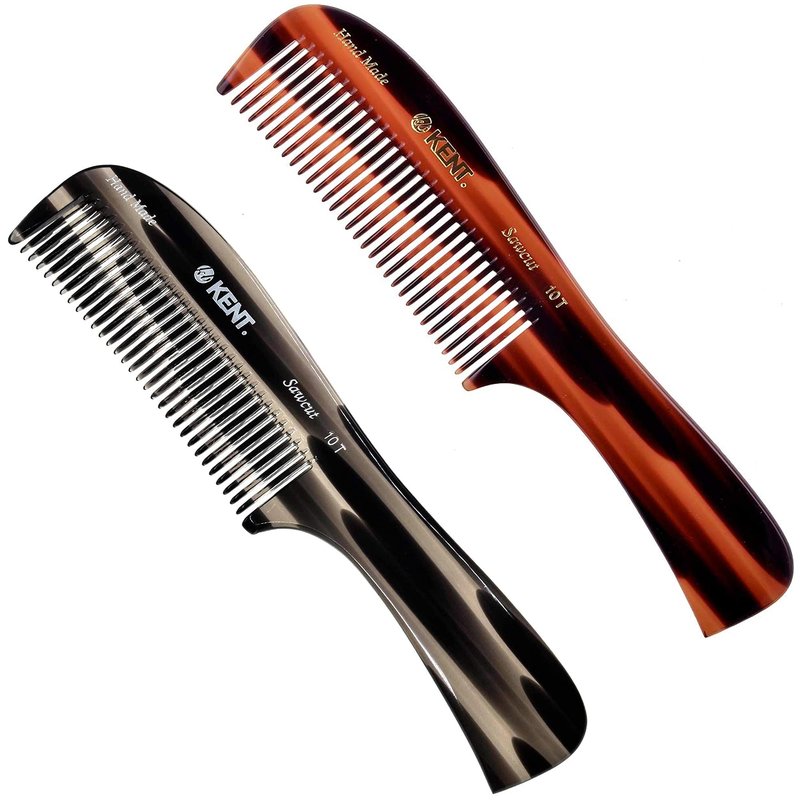 Kent 10T Graphite and Tortoise Large Detangler Comb, Handmade Wide Tooth Comb for Curly Hair, Detangling Combs For Wet and Dry Hair, Combs for Thick Hair, Saw-Cut and Hand Polished Made in England