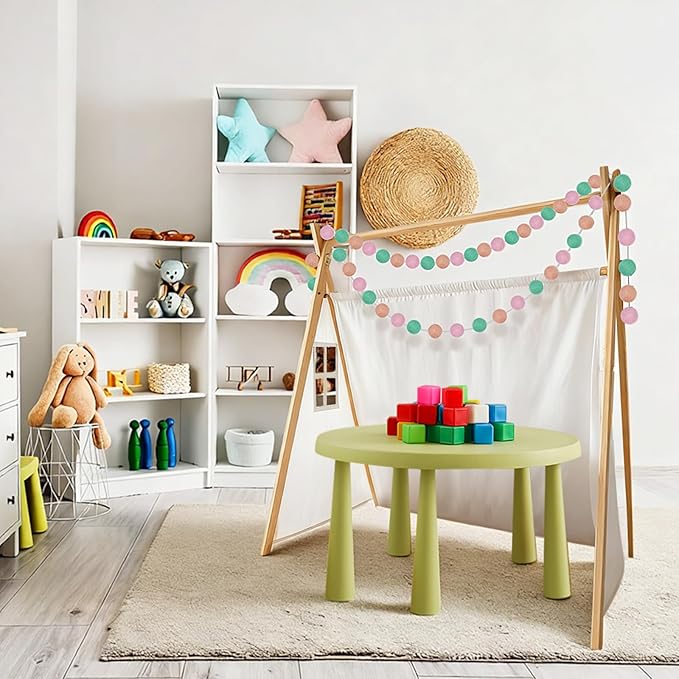Boao 2 Pieces Wool Felt Ball Garland Colorful Pom Pom Garland Handmade 6.5 Feet Long 24 Balls Felt Banner for Wall Christmas Tree Decoration (Pink,Green)