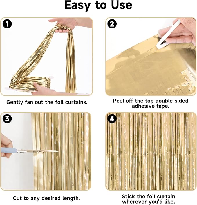 jijAcraft 3 Pack Champagne Gold Tinsel Foil Fringe Curtain, Light Gold Party Photo Backdrop for Bridal Showers Wedding Engagement Anniversary Birthday Graduation New Year’s Holidays Decorations