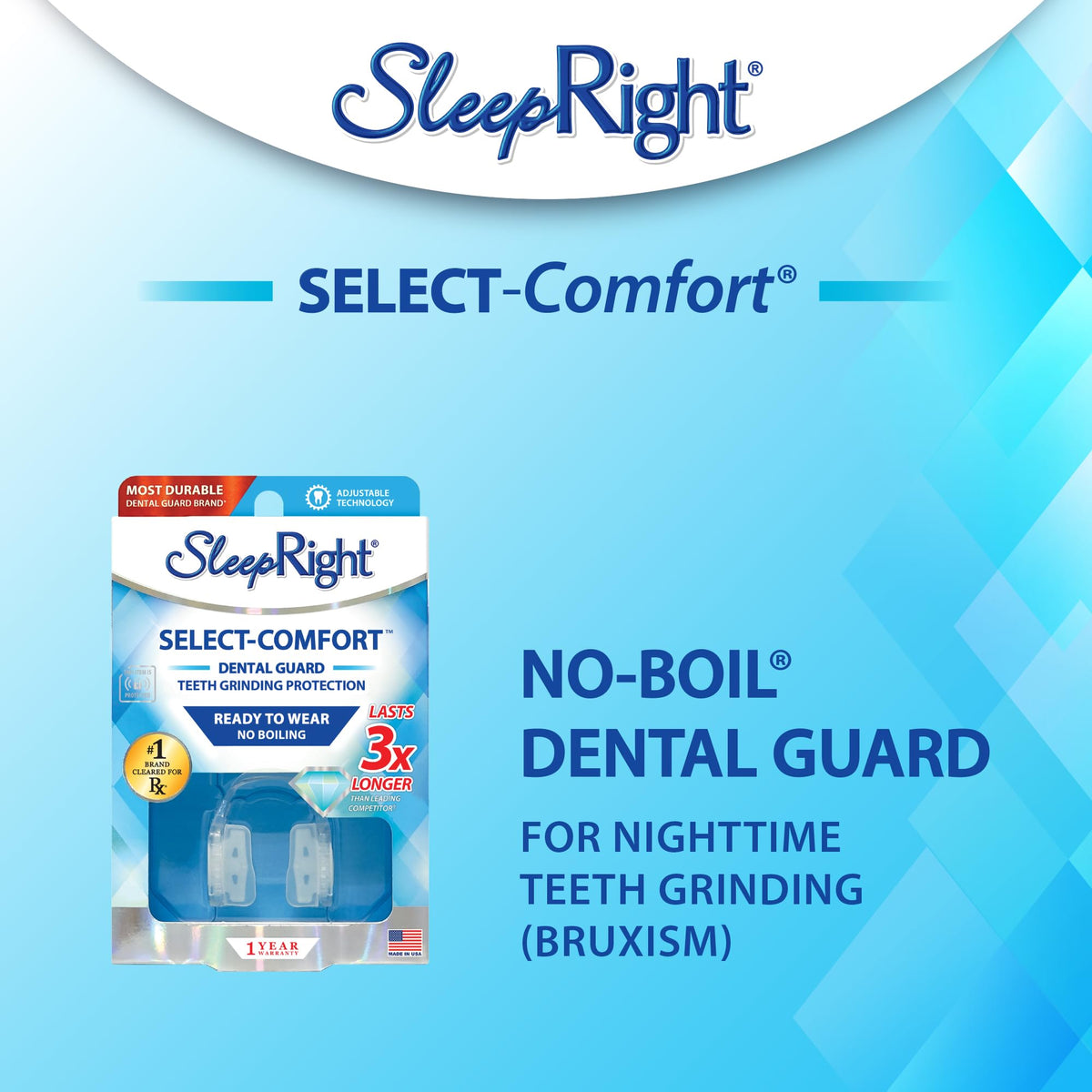 SleepRight Select-Comfort Night Guard – Dental Mouth Guard for Sleeping, Prevents Teeth Grinding & Clenching, Bruxism Protection (New Version)