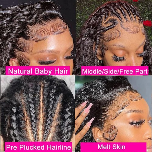 Rumdiku 26 Inch 13x6 Deep Wave Lace Front Wigs Human Hair Pre Plucked HD Lace Front Curly Wigs Human Hair 200% Density Glueless Frontal Wigs Human Hair with Black Color