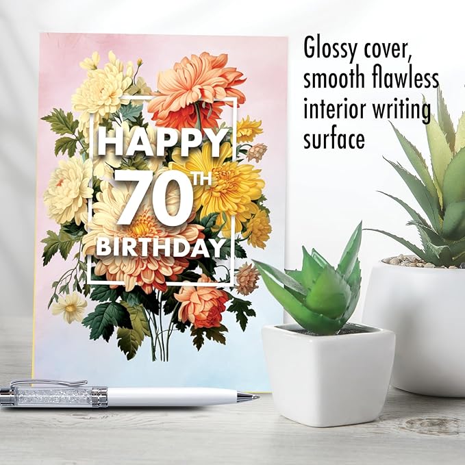 NobleWorks 70th Birthday Milestone Paper Card with 5 x 7 Inch Envelope (1 Card) Flowers For Milestones - 70 C10588MBG