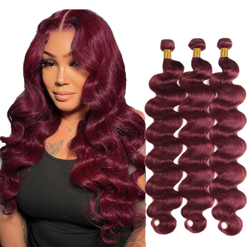 99J Human Hair Bundles Burgundy Body Wave Bundles Human Hair 16 18 20 Inch Unprocessed Brazilian Virgin Hair Wine Red Bundle Soft Hair Extensions 150g