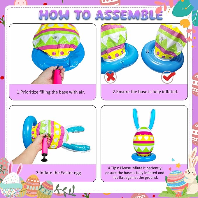 5 Pack Easter Inflatable Games for Kids,Inflatable Bunny Eggs Ring Toss Games,Easter Party Indoor Outdoor for Family