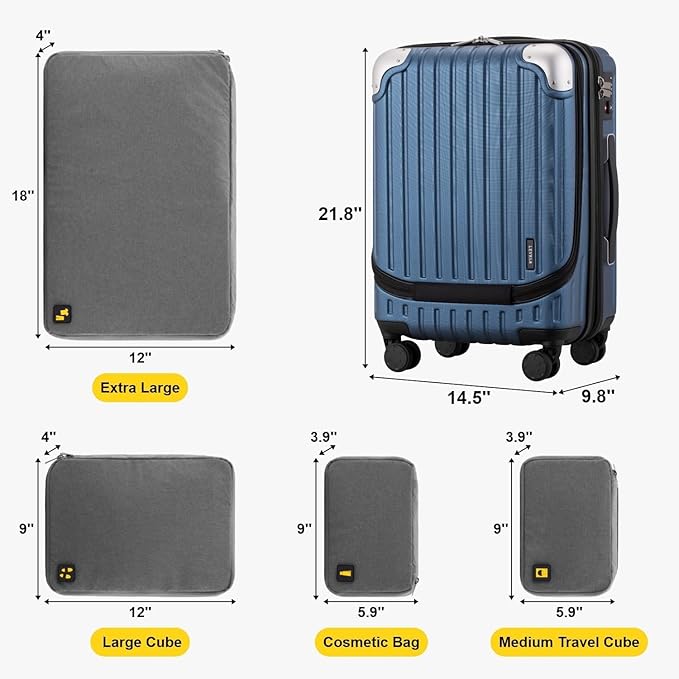 LEVEL8 Grace Carry On Luggage Airline Approved, 20 Inch Expandable Hardside Carry On Suitcase With Wheels, Abs+Pc Small Luggage with Tsa Lock, Blue, 20-Inch