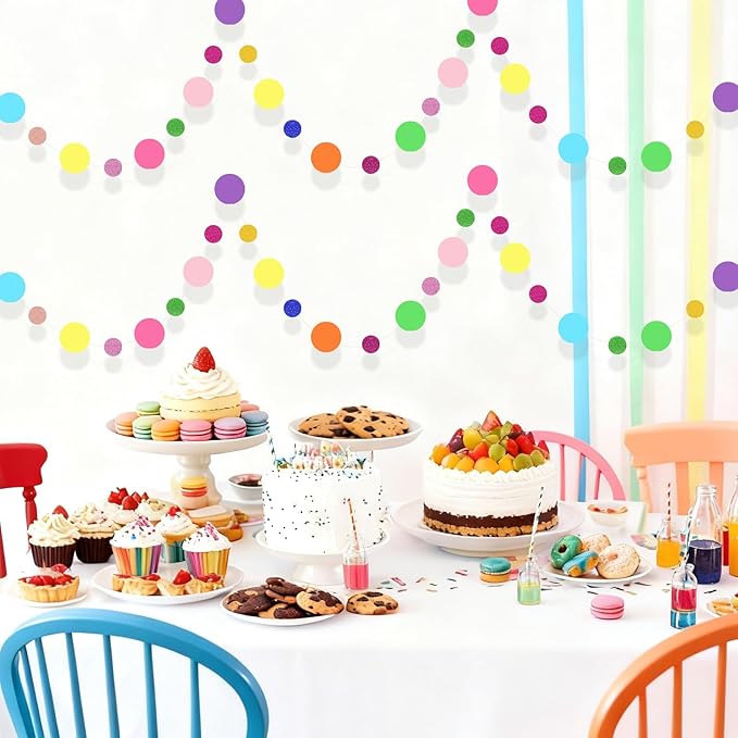 5 Pcs Colorful Circle Garland Paper Hanging Streamers Glitter Round Dots Banner for Birthday Engagement Wedding Party Backdrop Decorations