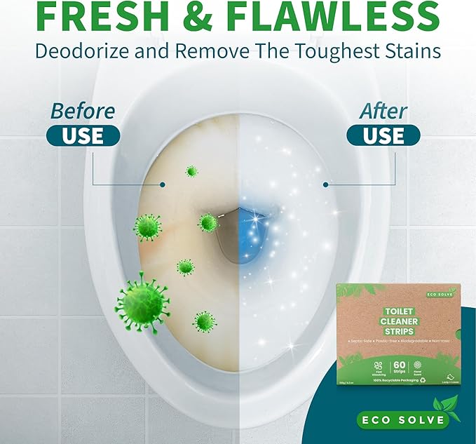 Toilet Bowl Cleaner Strips, Eco-friendly, Non-toxic, Septic Safe, Removes Odors & Stains, Plastic-free, Natural Toilet Bowl Cleaner for Quick and Easy Cleaning, Toilet Fresheners (180 count)
