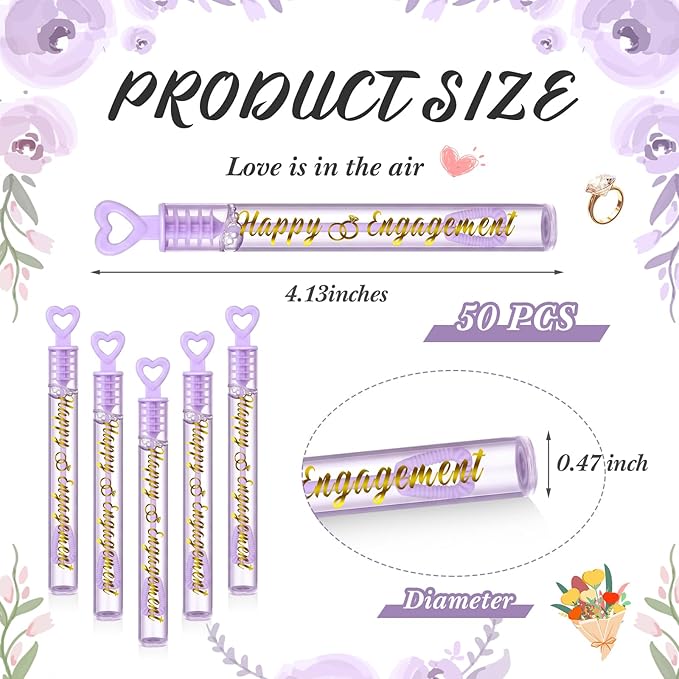 50 Packs Happy Engagement Bubbles Wedding Proposal Table Decorations Purple Heart Bridal Shower Favors Guests Gifts for Engagement Party Supplies(Golden)