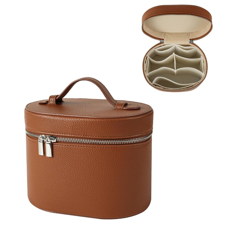 RSRSLEII Aesthetic Makeup Bag, Travel Makeup Vanity Case with Divider and Handle, Waterproof PU Leather Cosmetic Organizer Bag, Portable Toiletry Bag for Women(01Brown)