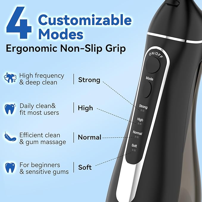 Cordless Portable Water Flosser with 300ML Tank: Rechargeable Oral Irrigator with 5 Tips for Travel, Braces Care and Sensitive Gums, IPX7 Waterproof Teeth Cleaning Device(Purple)