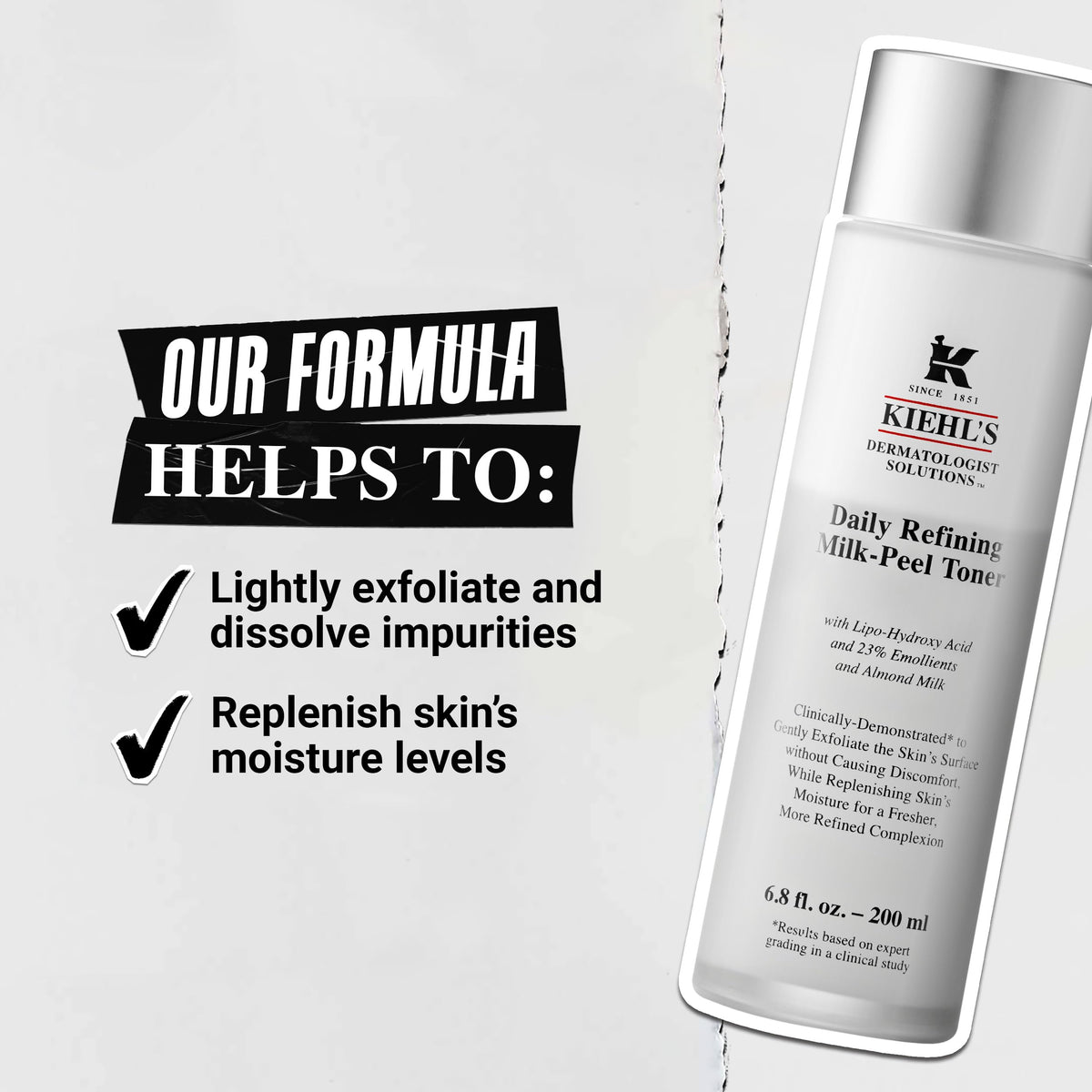 Kiehl's Daily Refining Milk-Peel Toner, Gentle Exfoliating Facial Toner, Refines Skin Texture, Brightens & Softens Skin, Restores Moisture, with Lipo-Hydroxy Acid & Almond Milk - 6.8 fl oz