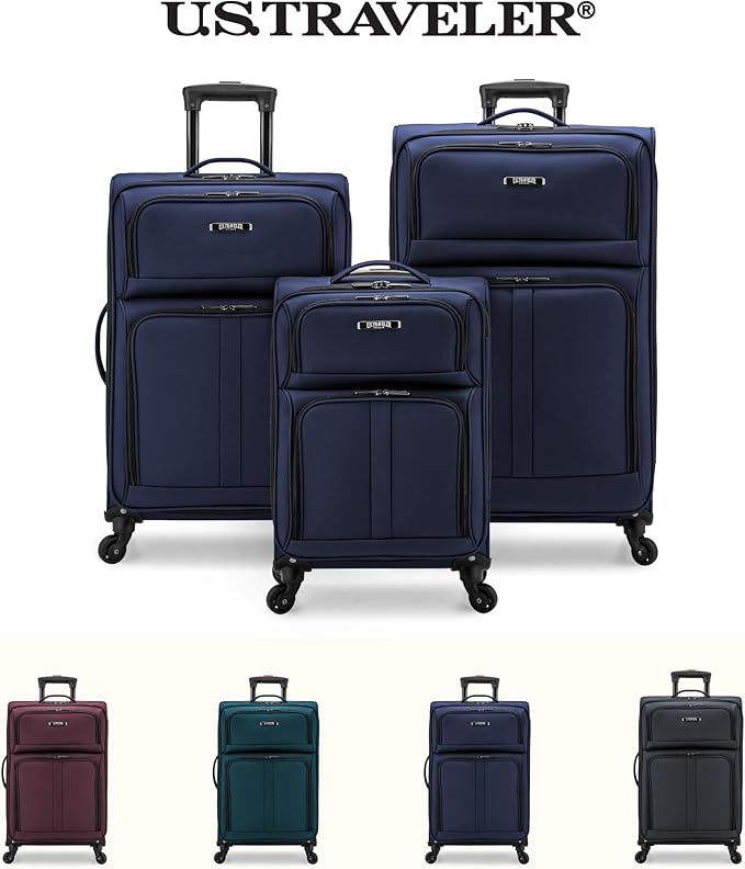 U.S. Traveler Anzio Softside Expandable Luggage with Spinner Wheels, Navy, 3-Piece Set (22/26/30)