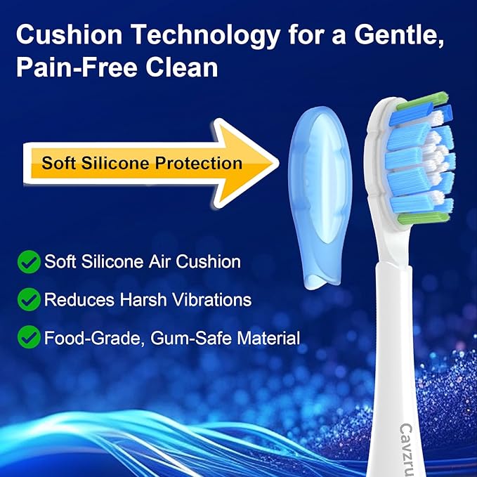 Cavzru Replacement Toothbrush Heads for Philips Sonicare C3 C2 G3 A3 W2 W3, 6 Pack Soft Silicone Brush Heads for HX9054 4100 5100 6100 7500, Compatible with Snap-On Handles, Anti-Collision Design