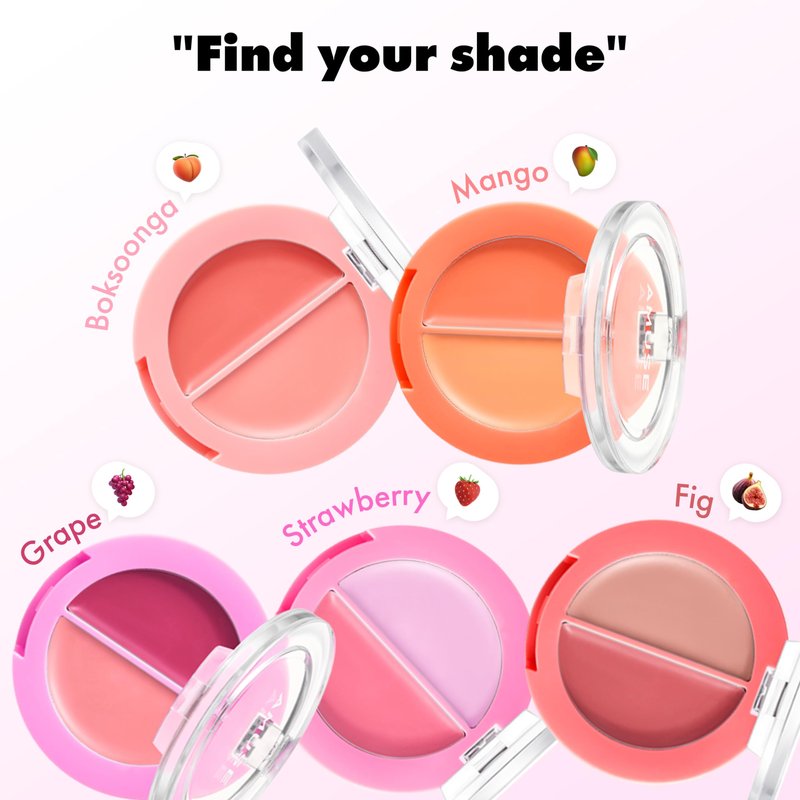 AMUSE SEOUL Lip and Cheek Healthy Balm (01 BOKSOONGA) - Multiuse Buildable Cream & Balm Blush, Glossy Creamy Texture, Natural Flush, 2 Colors, Lightweight, Vegan, Korean Beauty Makeup