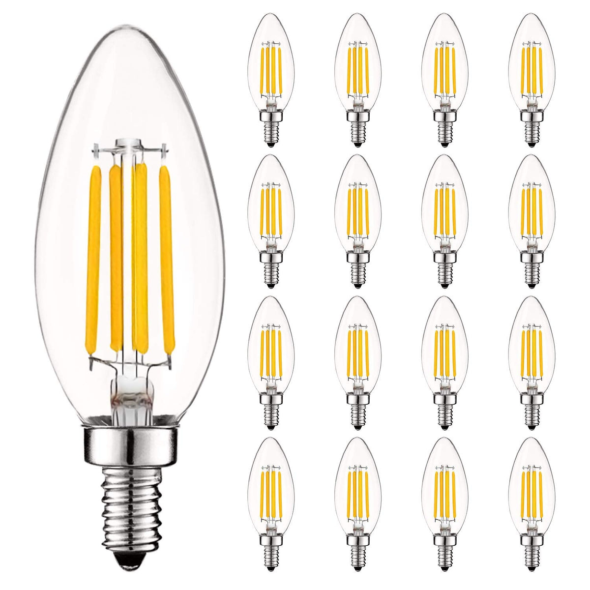 LUXRITE Vintage Candelabra LED Bulb 60W Equivalent, 550 Lumens, 5000K Bright White, Chandelier Light Bulbs 5W, Dimmable, Clear Glass, Filament Candle Bulbs, UL Listed, E12 Base (16 Pack)