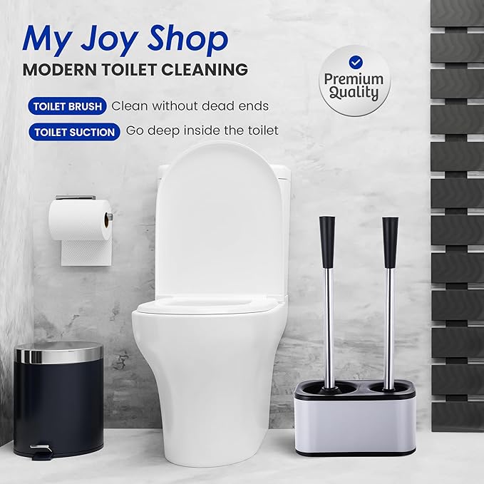 Stainless Steel Toilet Brush and Holder Set - Modern Toilet Brush and Plunger Set - Bathroom Essentials