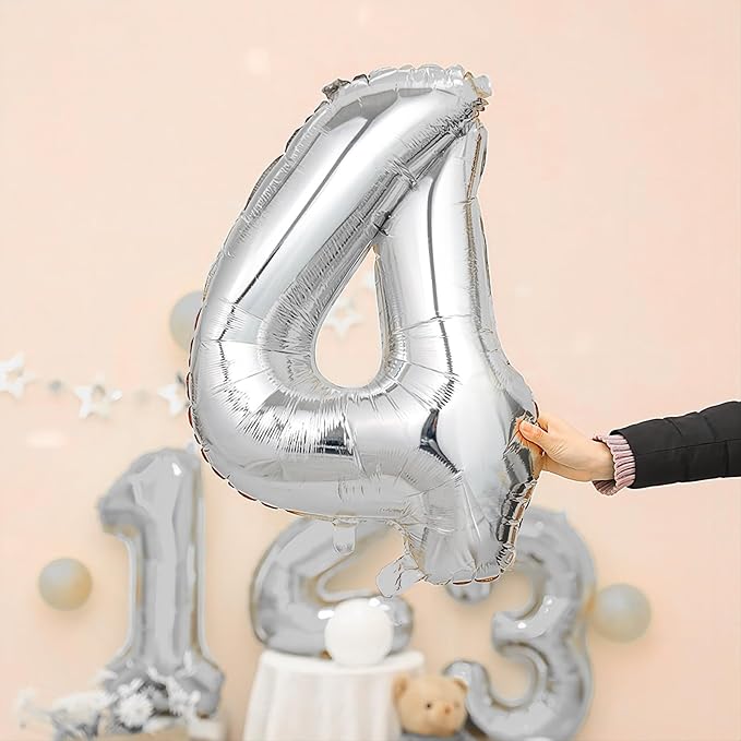 40 Inch Silver Number Balloons, Helium Mylar Foil Number Balloons for Birthdays, Number 4 Balloon for Party Wedding Bachelorette Birthday Bridal Shower Graduation Anniversary Celebration Party Decorations Supplies