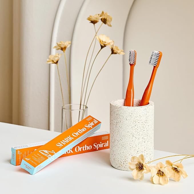Orthodontic Toothbrush for Braces [4 Packs][Made in Korea] V Trim Cutting USA Bristles Braces Toothbrush for Brackets and Wires Cleaning (Shark Ortho Spiral, 4 Pack)