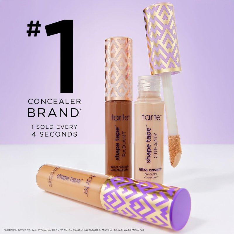 tarte shape tape radiant concealer – Medium-Coverage, Hydrating Finish Under Eye Concealer for Dark Circles, Redness & Discoloration, Vegan, Cruelty-Free, travel size, 44H tan