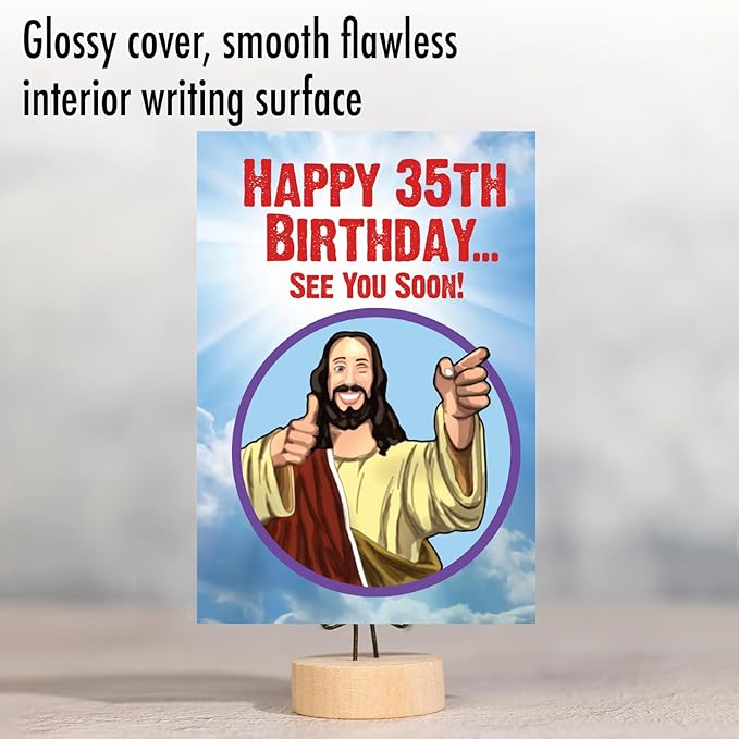 NobleWorks - Funny 35th Birthday Greeting Card - Joking God Humor Milestone, 35 Years Happy Bday Notecard with Envelope (1 Card) - See You Soon 35 C9402MBG