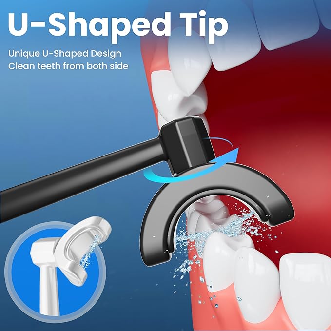Cordless Water Flosser for Teeth, U-Shaped Flossing 360° Deep Clean, 5 Modes 7 Jet Tips for Adult & Child, Portable Rechargeable Dental Flosser Pick for Braces, Travel, 350ML Large Tank