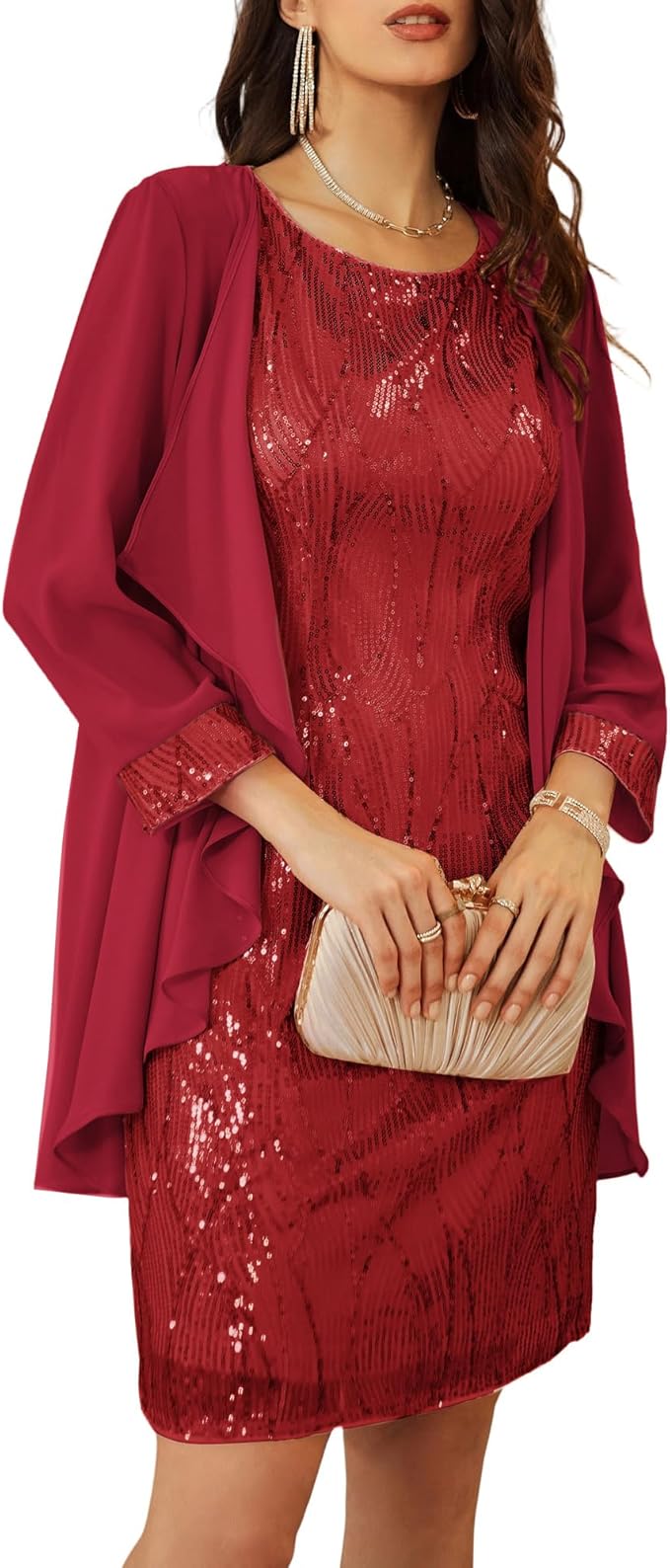 GRACE KARIN Women's Sequin Dress - Wedding Guest & Mother of The Bride Formal Dress - Two Piece Knee Length