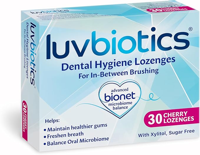 Luv Biotics Sugar Free Cherry Lozenges with Dental Probiotics, Xylitol & Aloe Vera for Bad Breath, Halitosis, Gum Health, Dry Mouth & Oral Care – 30 Lozenges