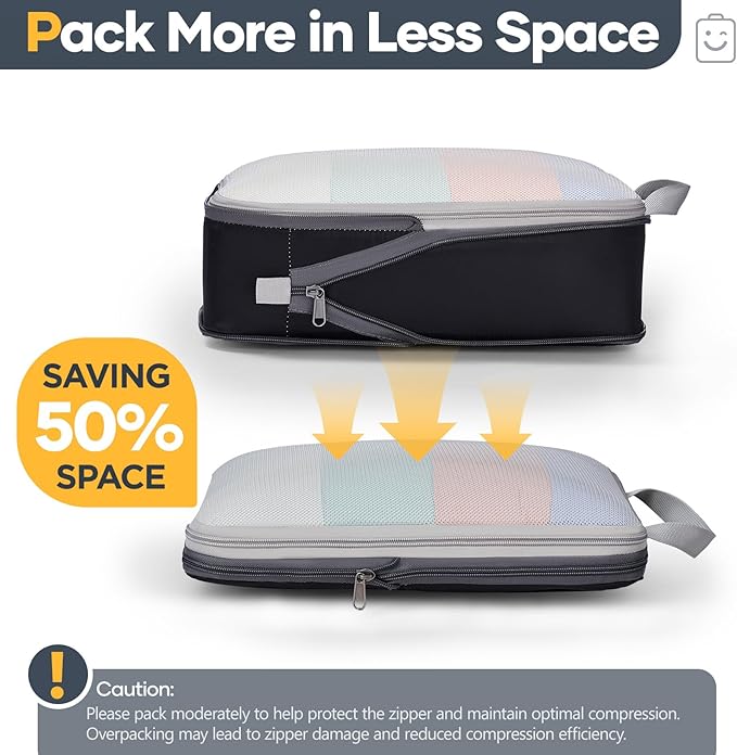 Veken 2/6/9/11 Set Compression Packing Cubes for Travel Essentials,Compressible Expandable Large Luggage Suitcase Organizer Bags for Clothing,Durable Space Saver Storage Bags(Black)