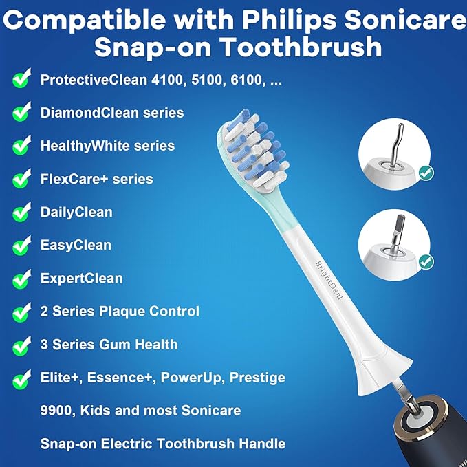 BrightDeal Replacement Heads for Philips Sonicare ProtectiveClean 4100 5100 6100 DiamondClean 9500 ExpertClean 7500 FlexCare HealthyWhite Electric Sonic Toothbrush C3 G3 W3 C2 G2, White&Black, 6 Pack